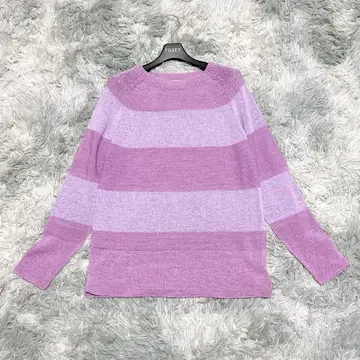 PINORE 38 니트 스웨터 보더 보라색 출퇴근 마 혼방 새상품급