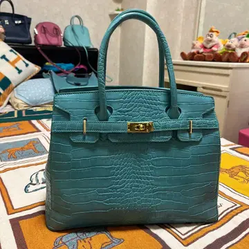아쿠아 블루 크로커다일풍 핸드백