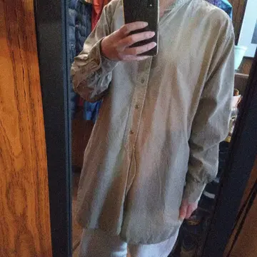 구제 의류 vintage 베이지 긴팔 셔츠 스탠드 카라