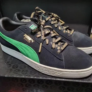 PUMA 스웨이드 네이비/그린 스니커즈