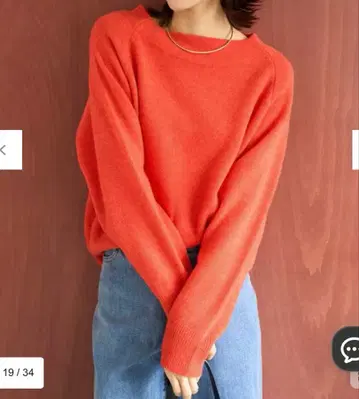 안피로 온워드 카시야마 캐시미어 블렌드 오프넥 니트 오렌지 M