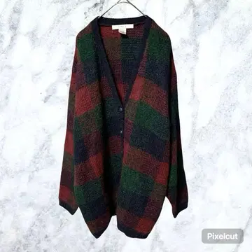 50249 LISE J. 모헤어 혼방 체크 무늬 니트 가디건 L 올 패턴