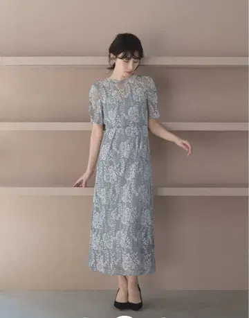 Kaene 배색 레이스 에이프런 원피스 mintgray/ 100604