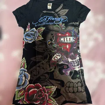 Ed Hardy 스컬과 장미 반팔 T셔츠