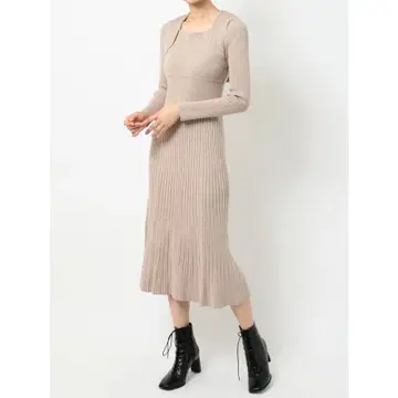 MercuryDuo 백리본 레이디 롱 니트 원피스 베이지