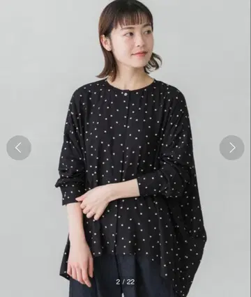 새상품급 카구레 Kagure 도트 와이드 셔츠 긴팔 블랙 FREE
