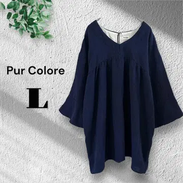 Pur Colore [L] 거즈 소매 플레어 튜닉 네이비 루즈핏