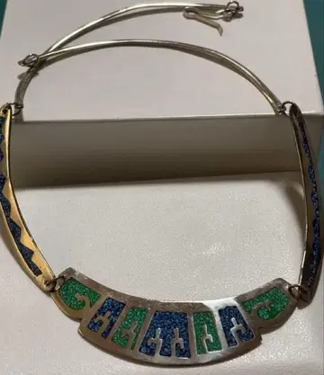 크러쉬 스톤 멕시코 알파카풍 인레이 각인 없음 아즈텍 비브 목걸이