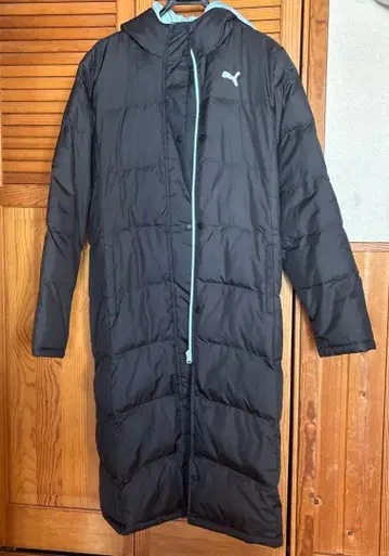 Puma 후드 부착 롱 다운 자켓 블랙