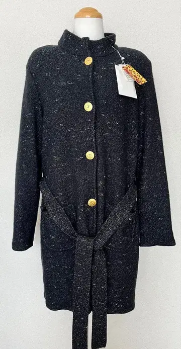 캐시미어 94% 벨티드 롱 코트 블랙 라메