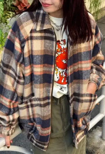 샤기 체크 블루종 차오패닉