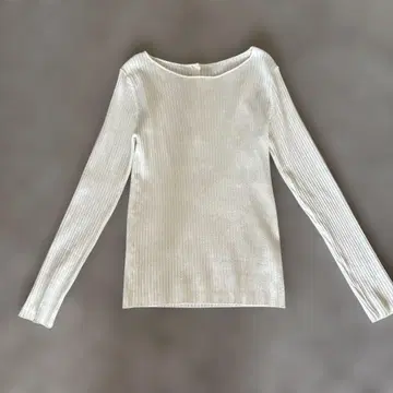 리브 편직 화이트 긴팔 상의