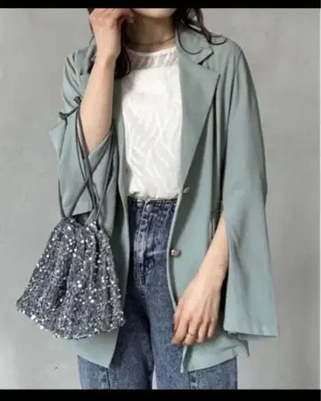 민트 그린 thevon 소매 슬릿 2way 테일러드 자켓 민트