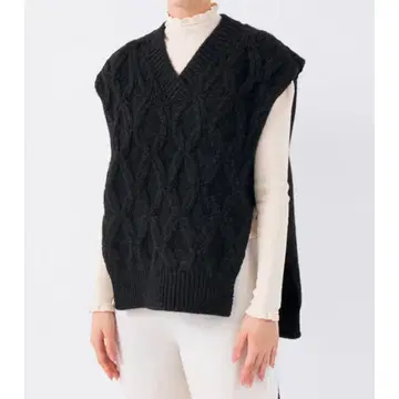 kone 단짱 베스트 케이블 니트 하야사카 카즈코 x 사토 섬유 차콜