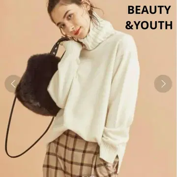 BEAUTY&YOUTH 울 캐시미어 루즈 터틀넥 니트 풀오버 화이트