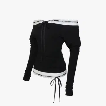 S 레이스 트리밍 오프숄더 탑 블랙