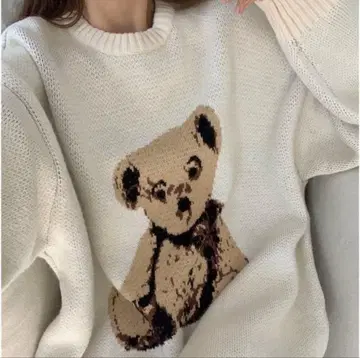 곰 자수 크림색 오버사이즈 니트 17kg