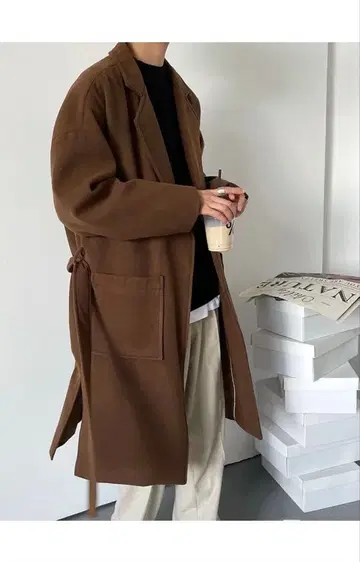 새상품급! 브라운 롱 코트 허리 벨트 포함
