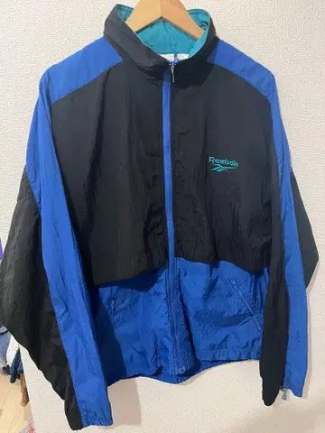 vintage 80s Reebok 나일론 자켓 M 블랙/파랑