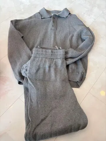 ZARA 그레이 피케 셔츠 스웨트 팬츠 셋업