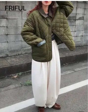 퀼팅 코트 카키