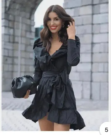 새상품 H&M Sandra Mansour 리본 디테일 랩 드레스 S~M