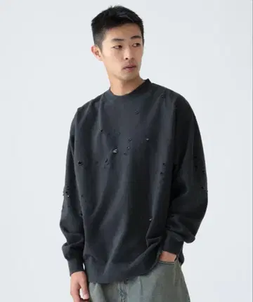 BEAMS / 데미지 크루넥 맨투맨 L 사이즈