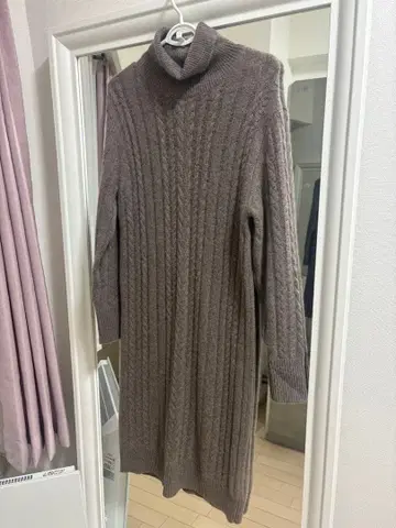 PoshAlma 캐시미어 100% 리브 편직 터틀넥 원피스 M 브라운