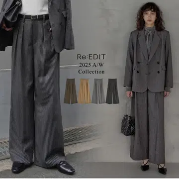 ReEDIT 트위드 블랙 더블 턱 와이드 팬츠 MT 사이즈