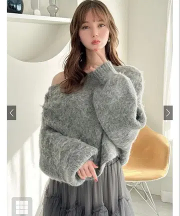 오프숄더 샤기 니트탑[dr664]