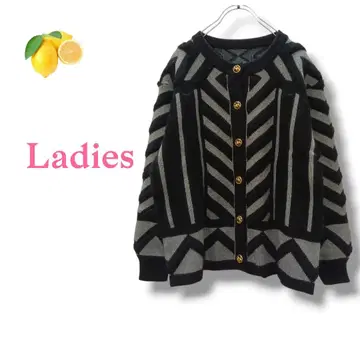 4 [여성용] 긴팔 니트 가디건 레트로 골드 버튼 기하학 스타일