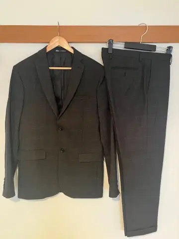ZARA 체크 무늬 그레이 비즈니스 정장 L 사이즈