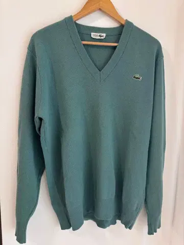 80's Lacoste 프랑스제 빈티지 그린 V넥 스웨터