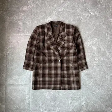 빈티지 체크 무늬 더블 자켓 브라운 계열 테일러드