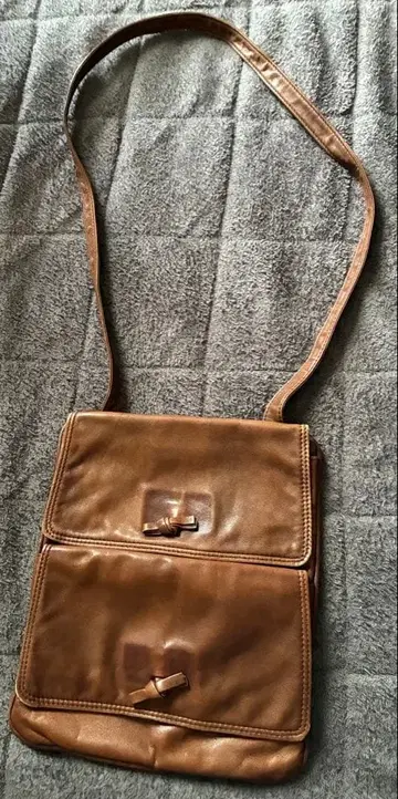 쇼와 레트로 브라운 가죽 숄더백 USED