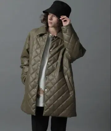 [ 새상품급 시착만 한 상품 ] HARE 합성 가죽 퀼팅 블루종 카키