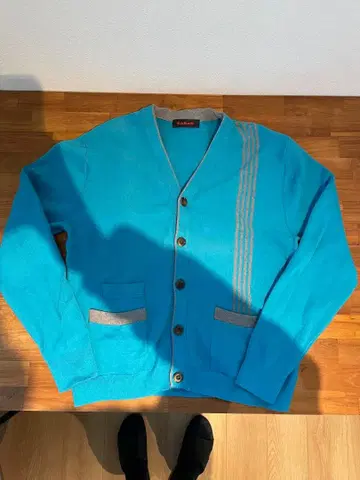 파란색 버튼 달린 가디건