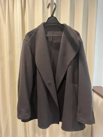 그레이 울 혼방 노카라 코트