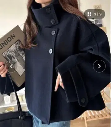 클래식 엘프 숏코트 볼륨 슬리브 코트 네이비 XL