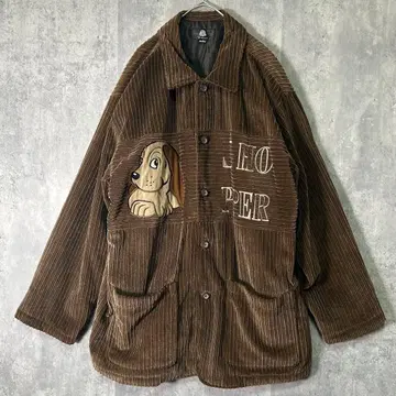 빅 자수 코듀로이 커버올 강아지 빈티지