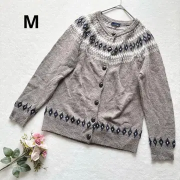노르딕 무늬 니트 가디건 싸개 단추 캐주얼 M 그레이 계열