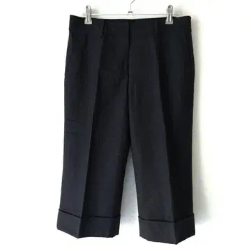 고급 캐시미어 혼방 스윙 센터 프레스 크롭 팬츠 42 블랙