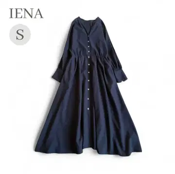 IENA 이에나 롱 셔츠 원피스 S 네이비 긴팔 무지 플레어