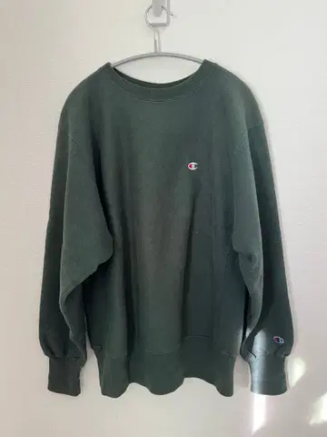 90s USA제 챔피온 리버스 위브 자수 로고 눈 있음 무지 그린