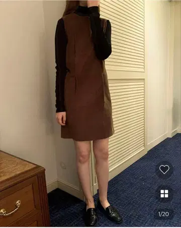 브라운 코듀로이 슬리브리스 원피스