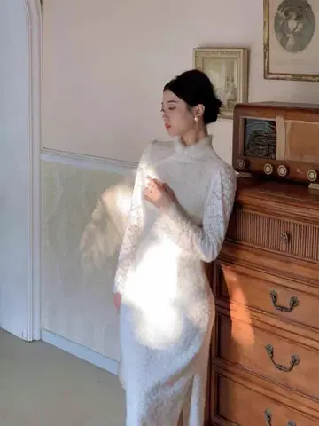 레이스 화이트 롱 원피스