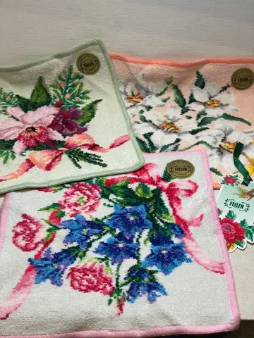 [ 미사용 새상품 ] FEILER 꽃무늬 타월 손수건 3장 세트