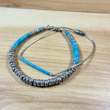 [5] 카렌 실버 & 터콰이즈 비즈 팔찌 16.5Cm