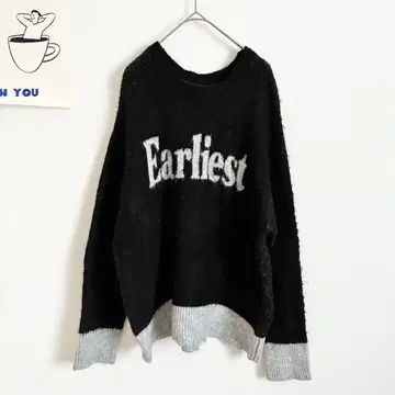 라비안제 로고 니트 풀오버 바이컬러 오버 사이즈 크루넥