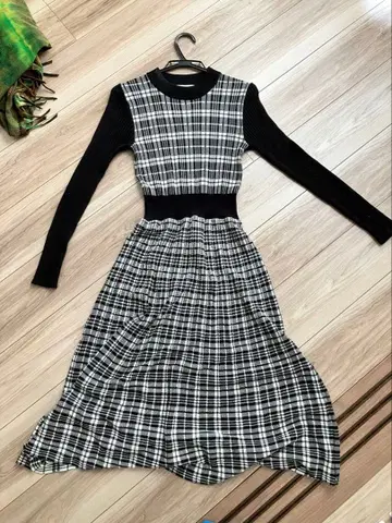 face campana 체크 무늬 롱 니트 원피스